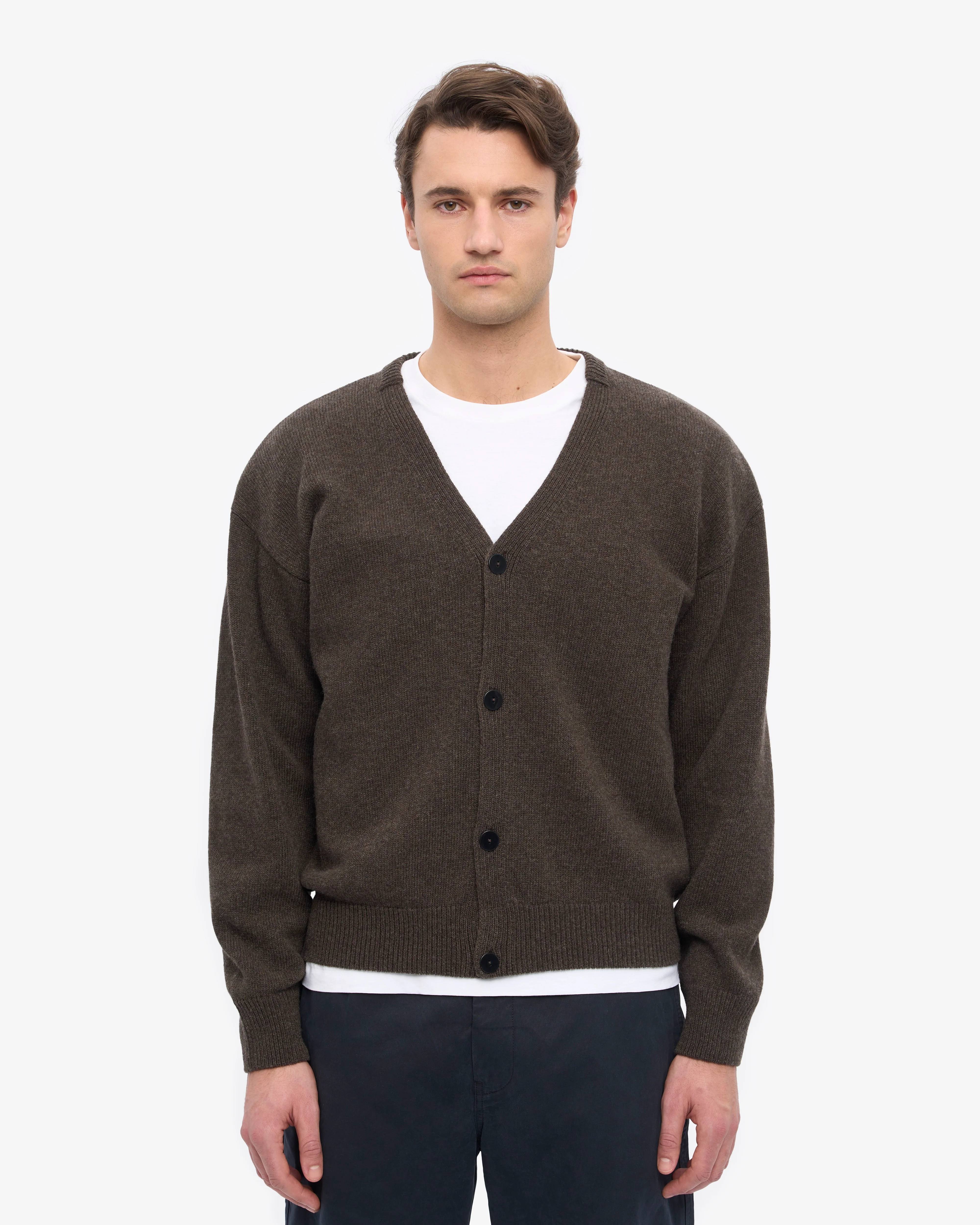 Merino Wool V-Neck Cardigan - Coffee Brown - Image 2