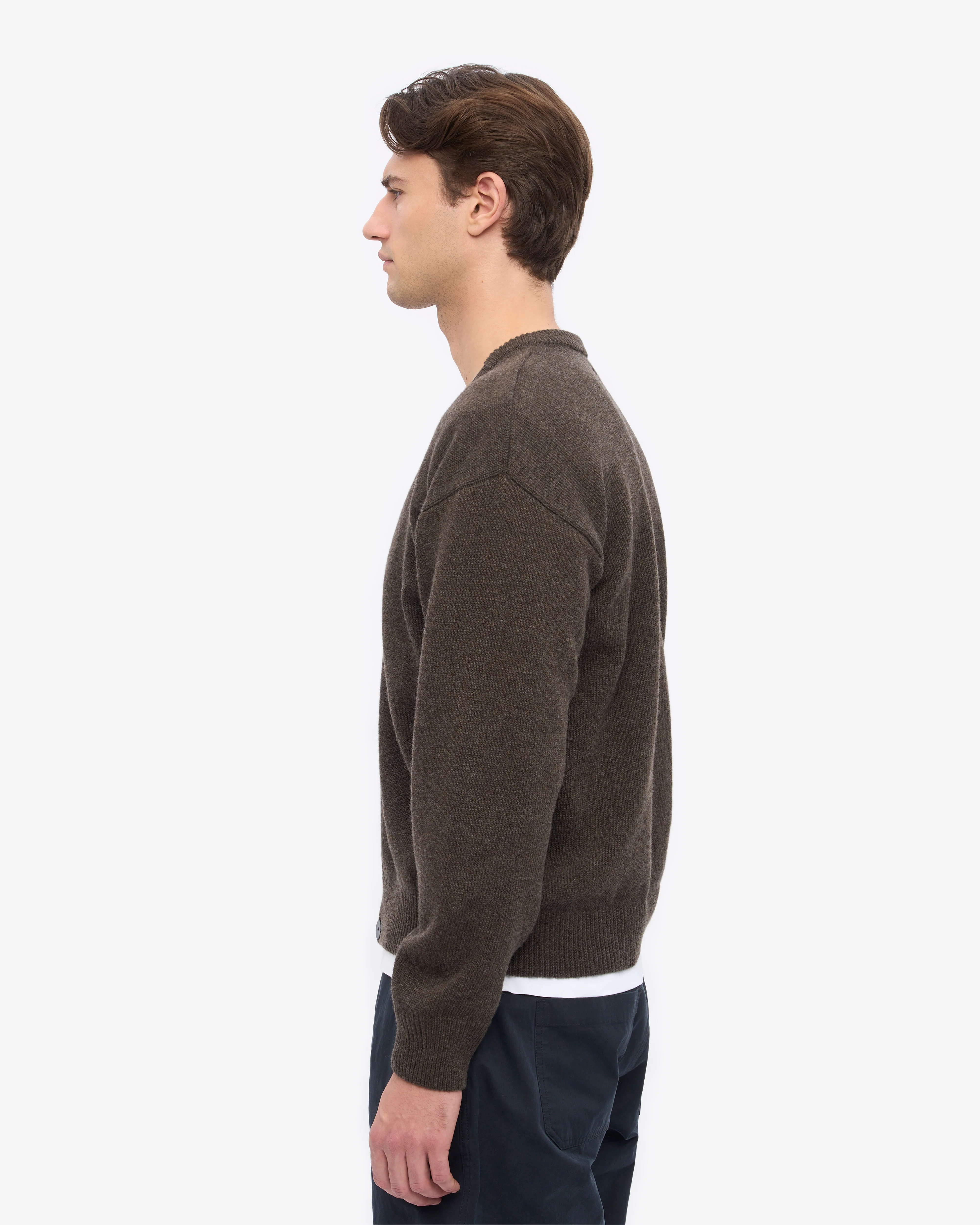 Merino Wool V-Neck Cardigan - Coffee Brown - Image 3