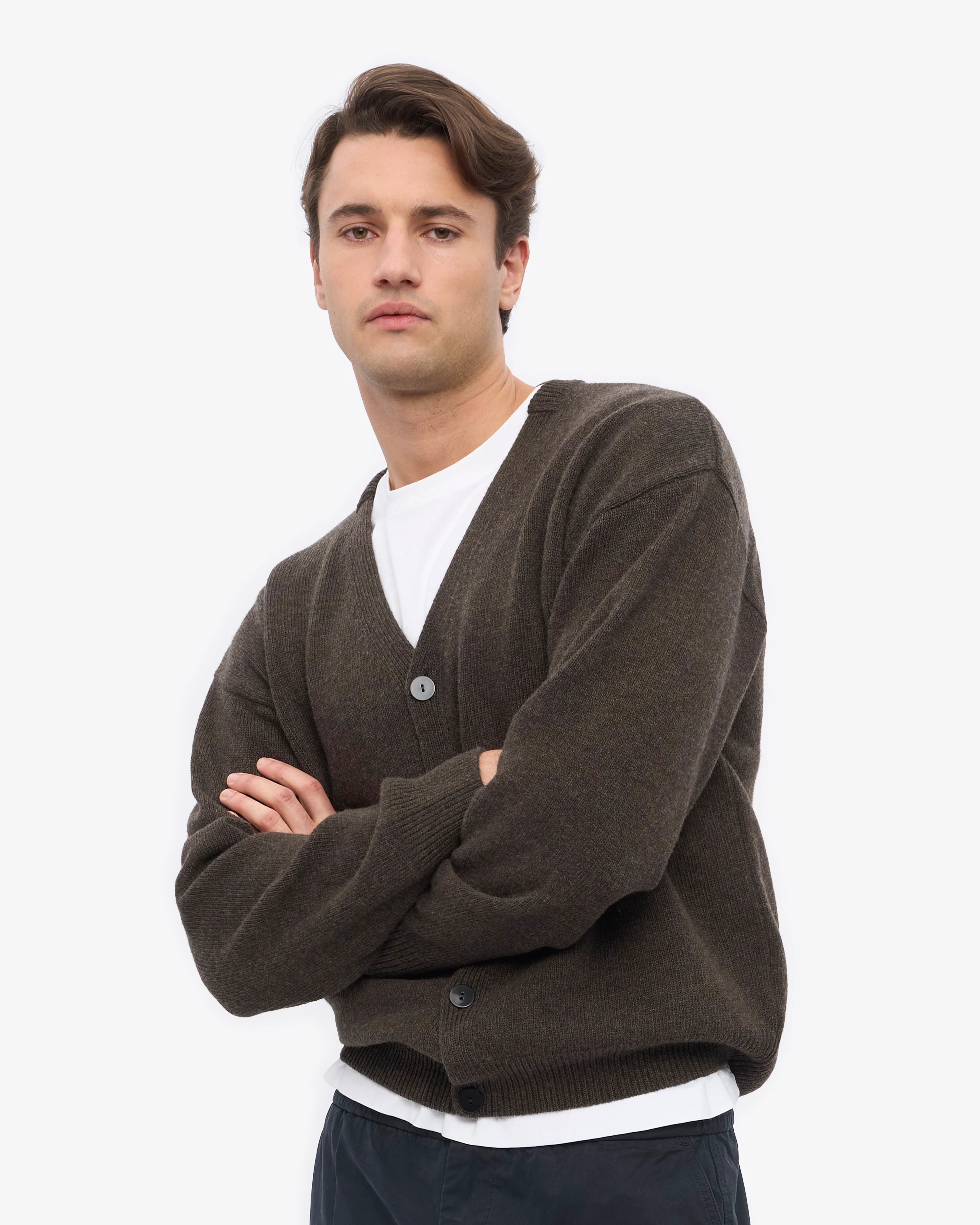 Merino Wool V-Neck Cardigan - Coffee Brown - Image 6