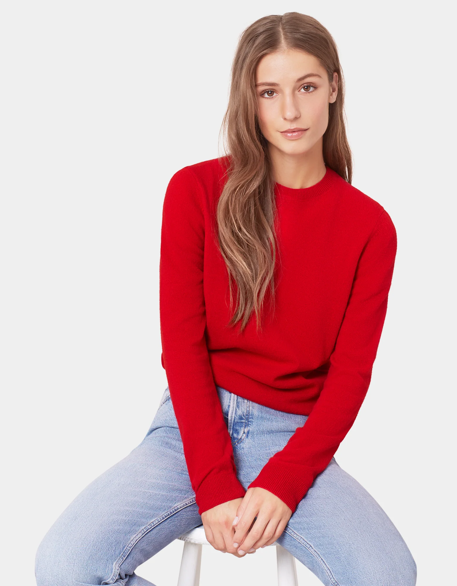 Women Light Merino Wool Crew - Scarlet Red - Image 2