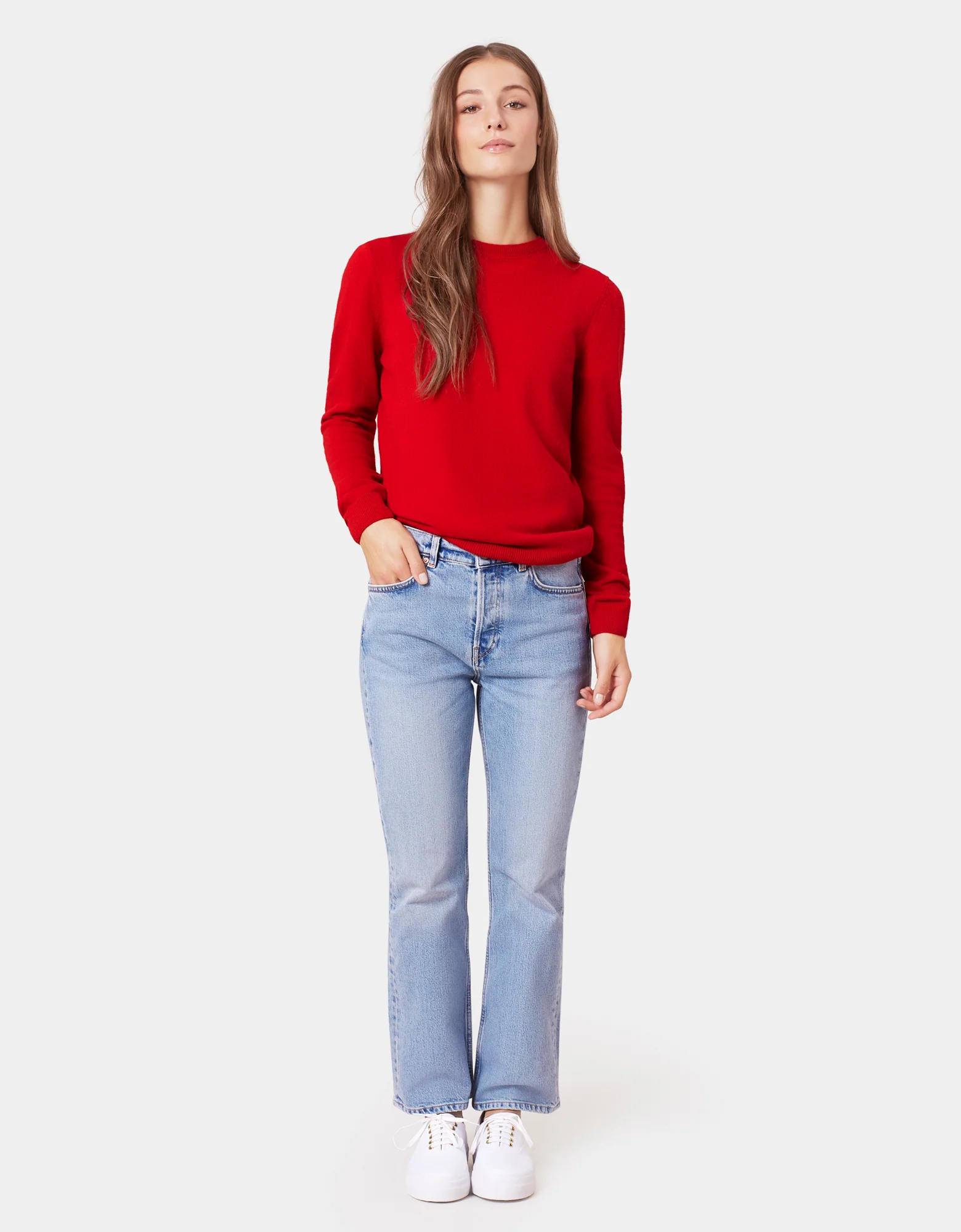 Women Light Merino Wool Crew - Scarlet Red - Image 3